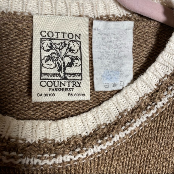 Vintage 80’s 90’s Cotton Country Parkhurst Brown Cream Crewneck Sweater Moose M - Picture 2 of 9